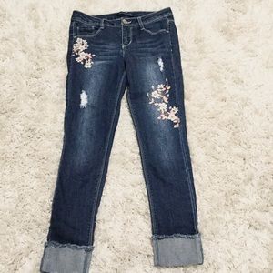 Dark Blue Floral Jeans
